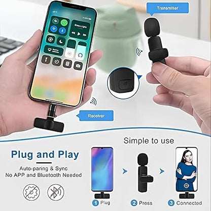 Collar Wireless Mic for Type-C Android,Tablets & iPhone Mobile Lavalier Microphone